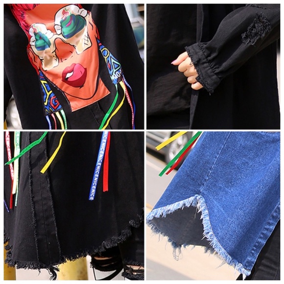 Black Graphic Back Denim Jacket - Picture 6 of 8